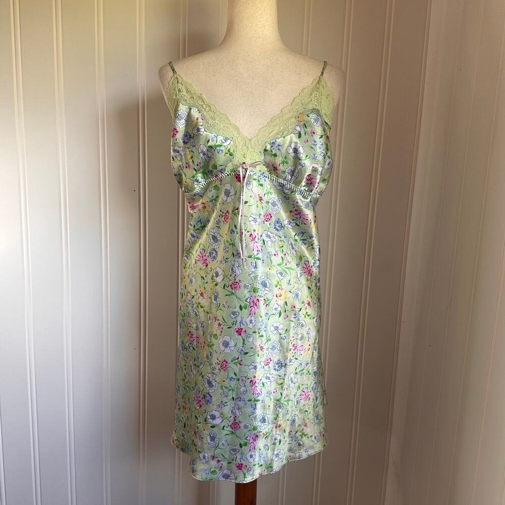 Vintage Y2K Green Floral Mini Slip Dress Set 3X